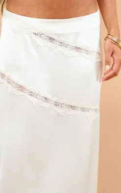 Cream Satin Lace Trim Flippy Midaxi Skirt