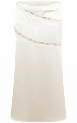 Cream Satin Lace Trim Flippy Midaxi Skirt