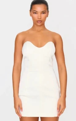 Cream Satin Sweetheart Neckline Mini Dress