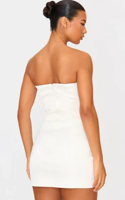 Cream Satin Sweetheart Neckline Mini Dress