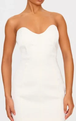 Cream Satin Sweetheart Neckline Mini Dress