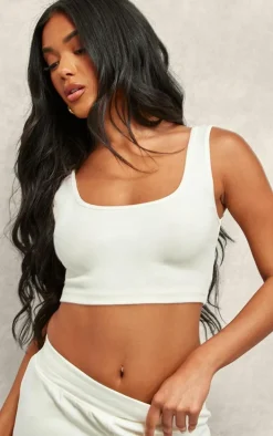 Cream Scooped Neck Crop Top