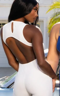 Cream Sculpt Cut Out Detail Sleeveless Unitard