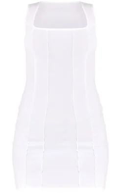 Cream Seam Detail Square Neck Bodycon Dress