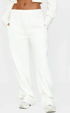 Cream Seam Detail Wide Leg Sweatpants