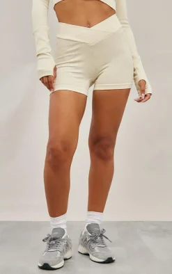 Cream Seamless Strappy V Front Gym Shorts