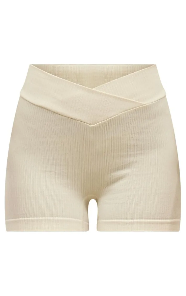 Cream Seamless Strappy V Front Gym Shorts