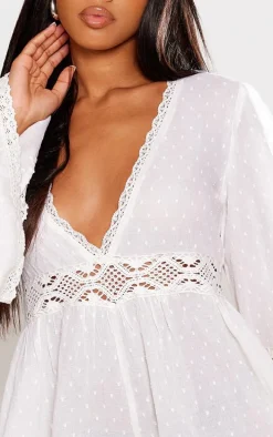 Cream Sheer Dobby Textured V Front Flowy Romper