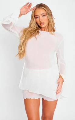 Cream Sheer Textured Hot Pants