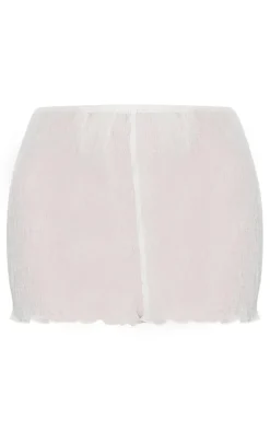 Cream Sheer Textured Hot Pants