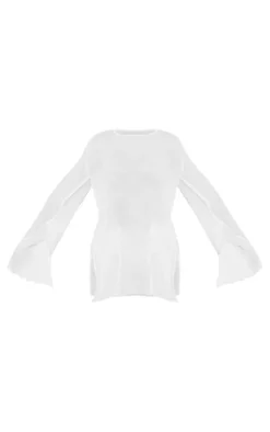 Cream Sheer Textured Longline Top