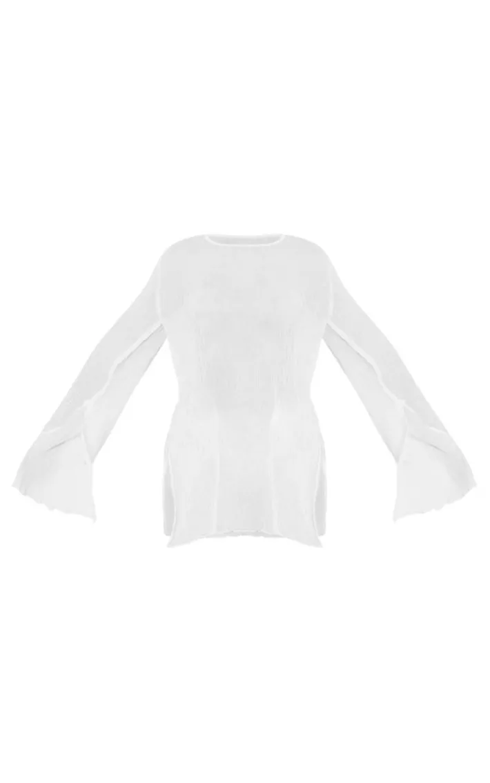 Cream Sheer Textured Longline Top