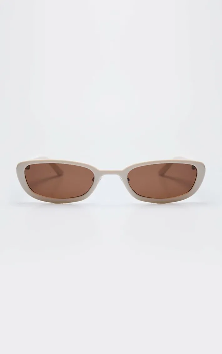 Cream Slim Retro Cat Eye Sunglasses