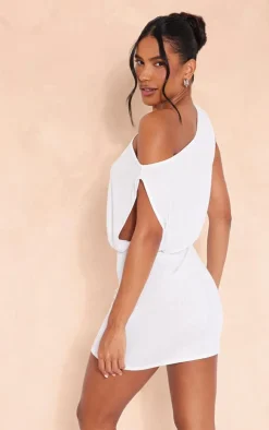 Cream Slinky Acetate Draped Side Bodycon Dress