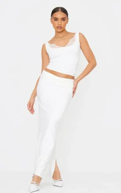 Cream Slinky Double Layer Jersey Twisted Waist Detail Maxi Skirt