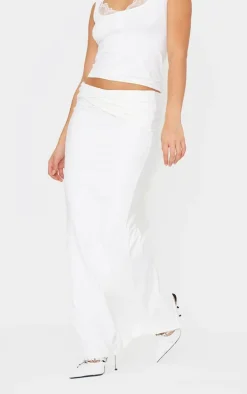 Cream Slinky Double Layer Jersey Twisted Waist Detail Maxi Skirt