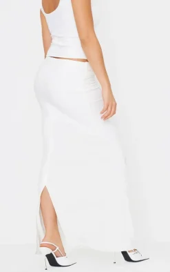 Cream Slinky Double Layer Jersey Twisted Waist Detail Maxi Skirt