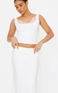 Cream Slinky Double Layer Jersey Twisted Waist Detail Maxi Skirt