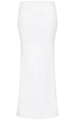 Cream Slinky Double Layer Jersey Twisted Waist Detail Maxi Skirt