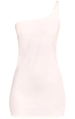 Cream Slinky One Shoulder Mini Dress