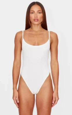 Cream Slinky Strappy Bodysuit