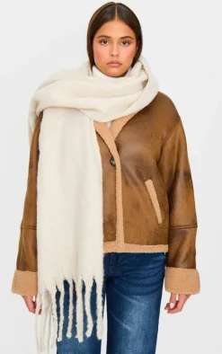 Cream Soft Blanket Tassel Scarf