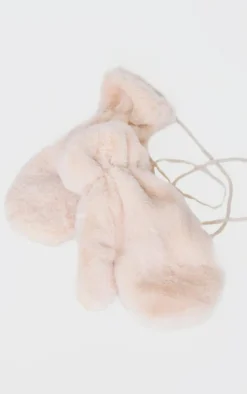 Cream Soft Faux Fur Attached Mittens