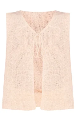 Cream Soft Glitter Knit Tie Front Vest