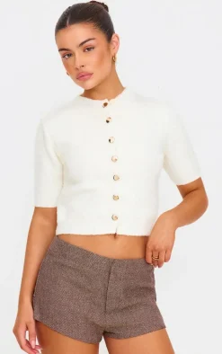 Cream Soft Knit Button Up Cardigan