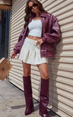 Cream Soft Knit Pleated Mini Skirt