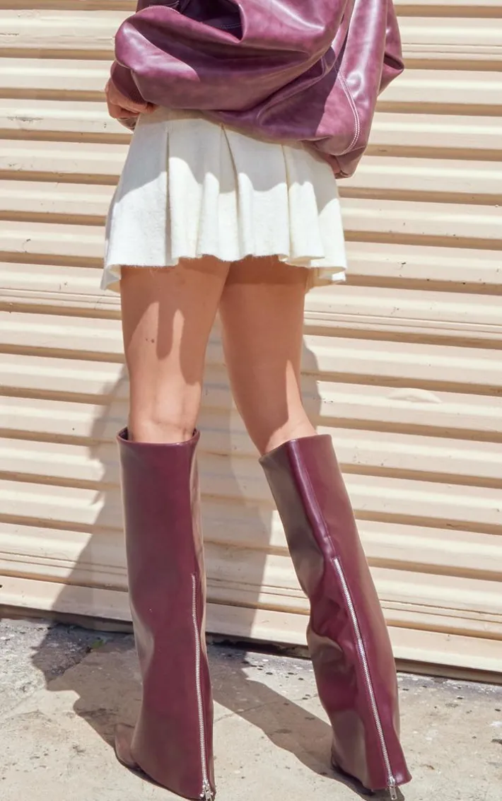 Cream Soft Knit Pleated Mini Skirt