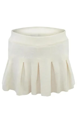 Cream Soft Knit Pleated Mini Skirt