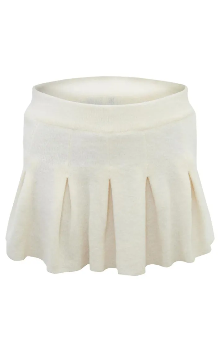 Cream Soft Knit Pleated Mini Skirt