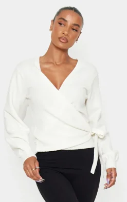 Cream Soft Knit Wrap Cardigan