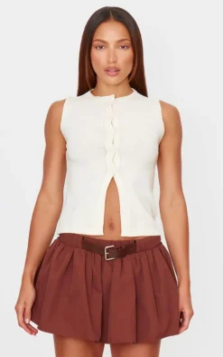 Cream Soft Knitted Button Through Vest