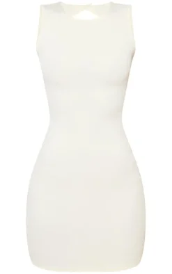 Cream Soft Rib Cut Out Tie Back Bodycon Dress