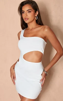Cream Soft Touch One Shoulder Cut Out Bodycon Dress