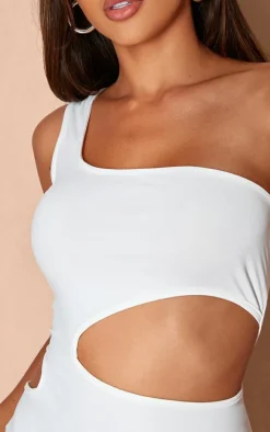 Cream Soft Touch One Shoulder Cut Out Bodycon Dress