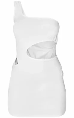 Cream Soft Touch One Shoulder Cut Out Bodycon Dress