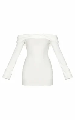 Cream Soft Touch Twist Bardot Bodycon Dress