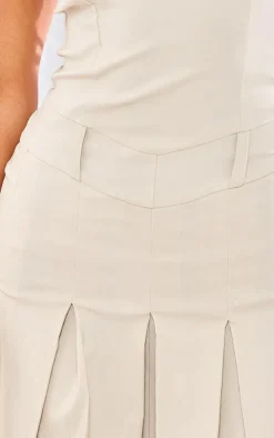 Cream Stretch Woven Pleated Strappy Shift Dress