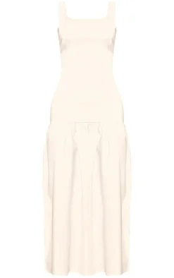 Cream Stretch Woven Puff Hem Midaxi Dress