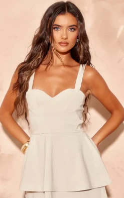 Cream Stretch Woven Tiered Shift Dress