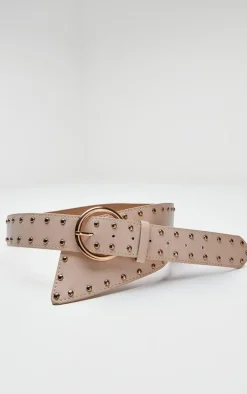 Cream Stud Detail Cross Over Buckle Waist Belt