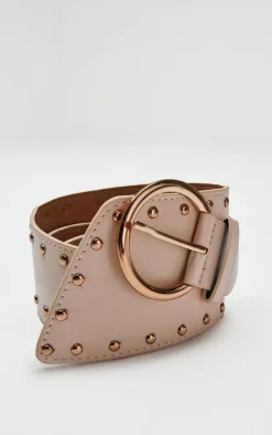 Cream Stud Detail Cross Over Buckle Waist Belt