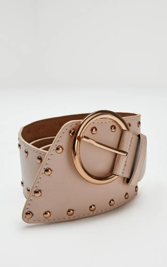 Cream Stud Detail Cross Over Buckle Waist Belt