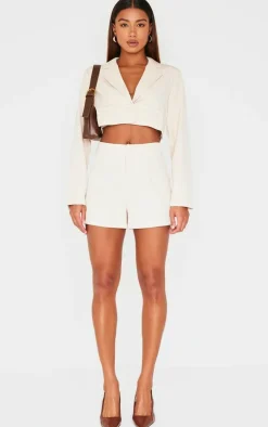 Cream Tailored High Waist Shorts