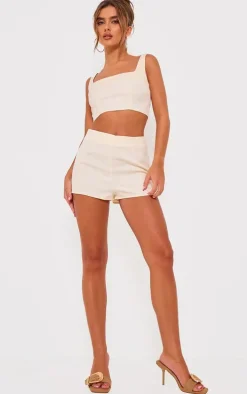Cream Tailored Woven High Waisted Shorts