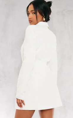 Cream Tailored Woven Wrap Button Up Dress