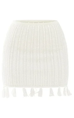 Cream Tassel Crochet Low Waist Mini Skirt